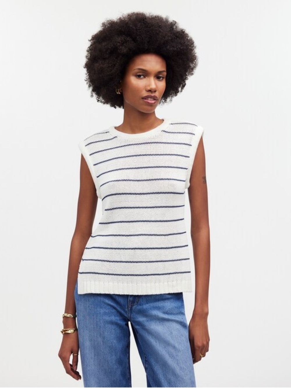 Madewell Puff-Trim Sweater Vest in Stripe